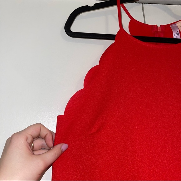 Red Dress with Scalloped Details - Picture 3 of 4